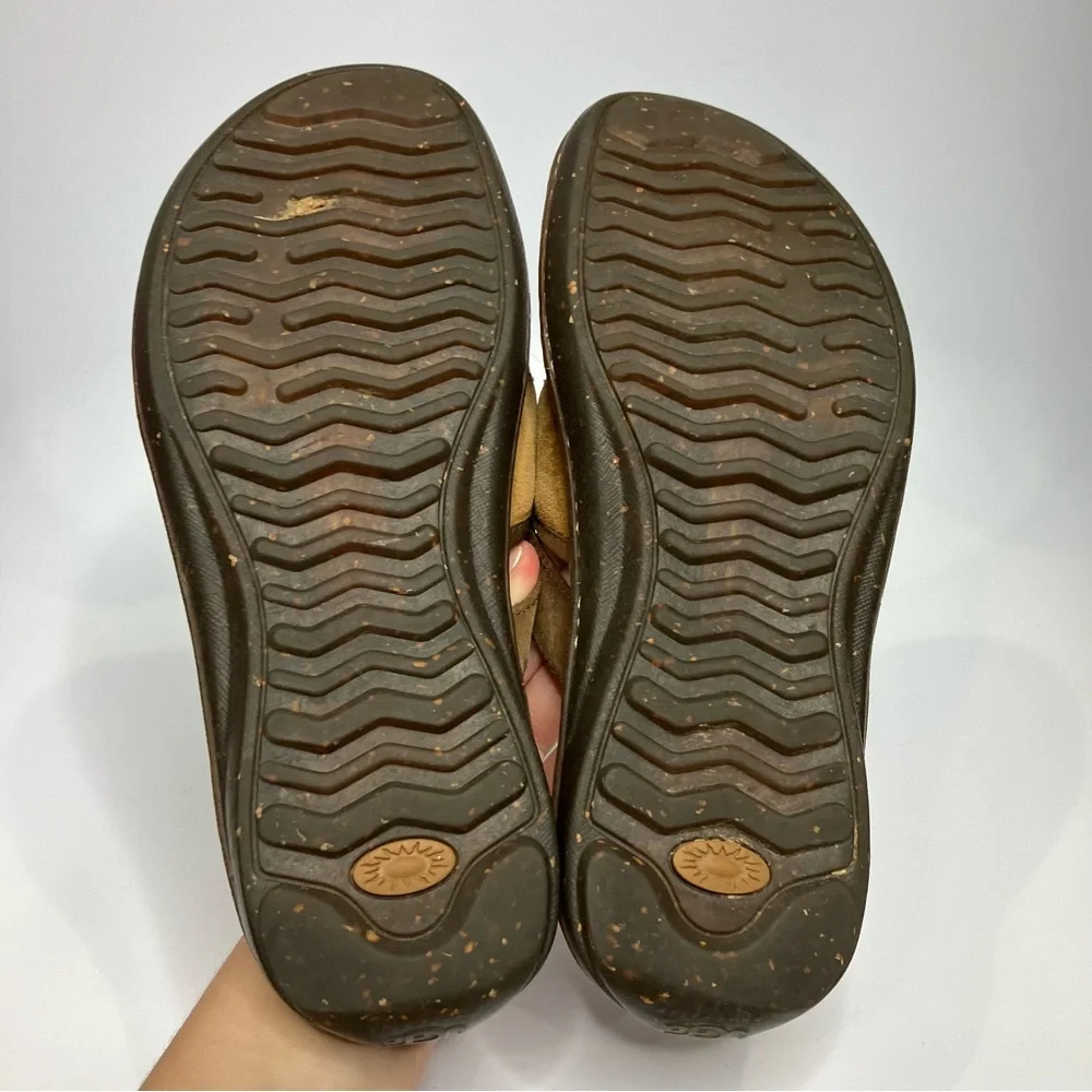 UGG Matala sandals brown & tan leather flip flops shearling lined women’s size 7